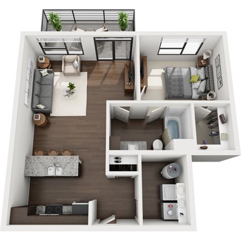 Floor plan for 1 bed, 1 bath, 775 sqft